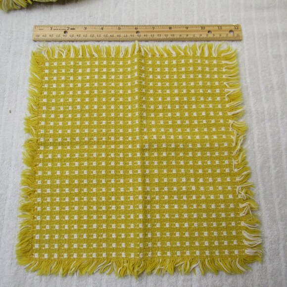 Cloth Fabric Napkins Set of 8 10 inches Yellow White Checker Fringe Vintage Good - Picture 11 of 13